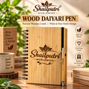bamboo wooden diary with pen