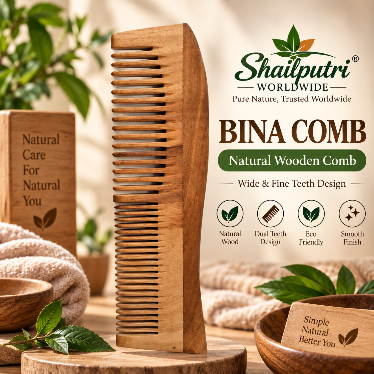 bina wooden comb natural