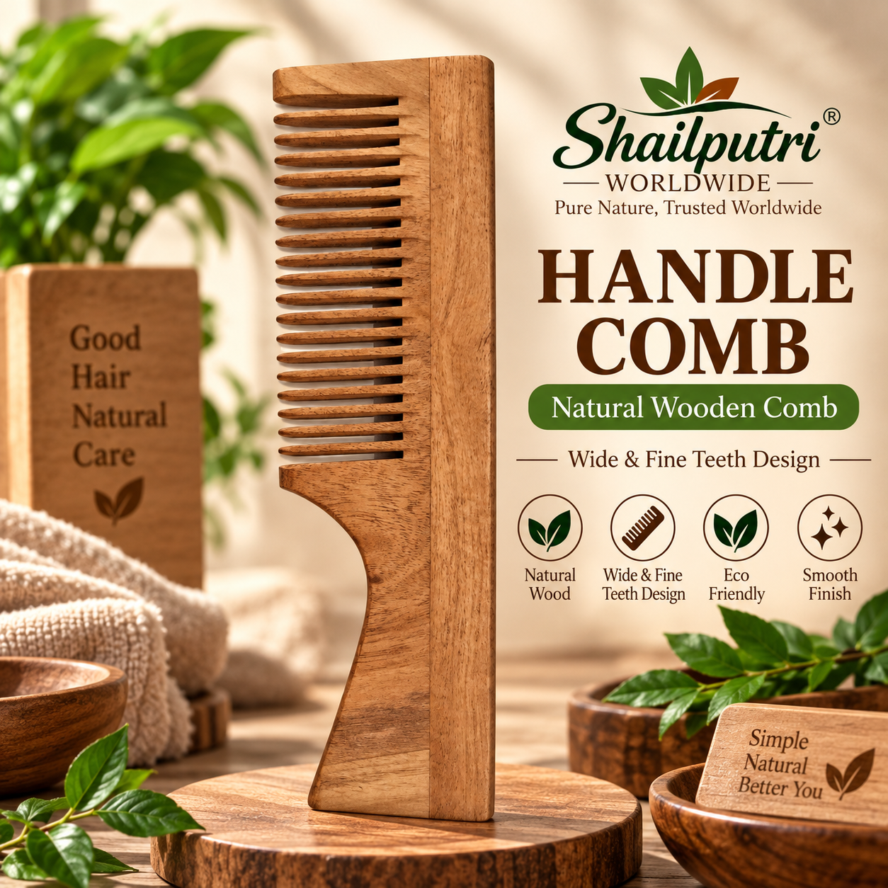 handle wooden comb natural