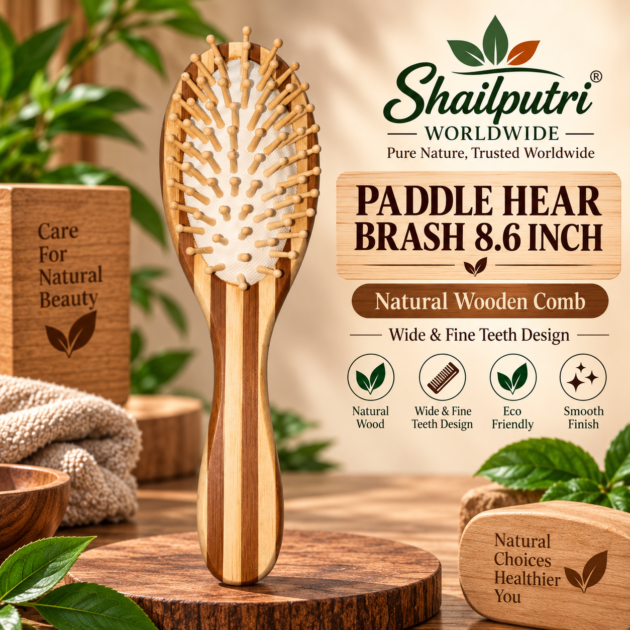 bamboo wood hairbrush anti static paddle brush