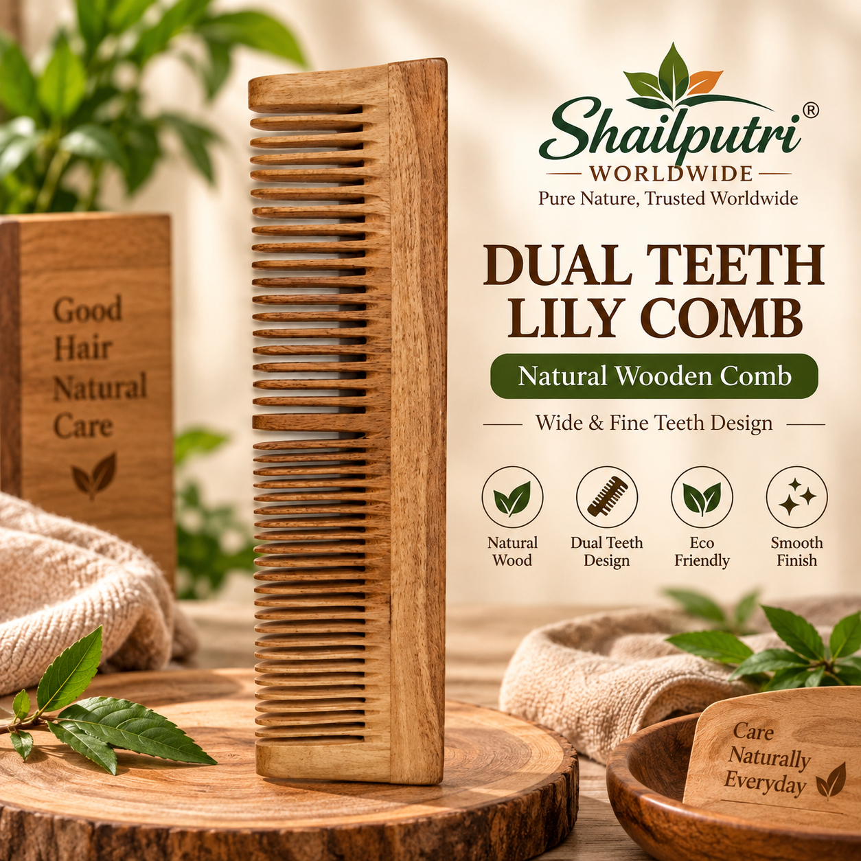 neem wood comb dual teeth lily comb